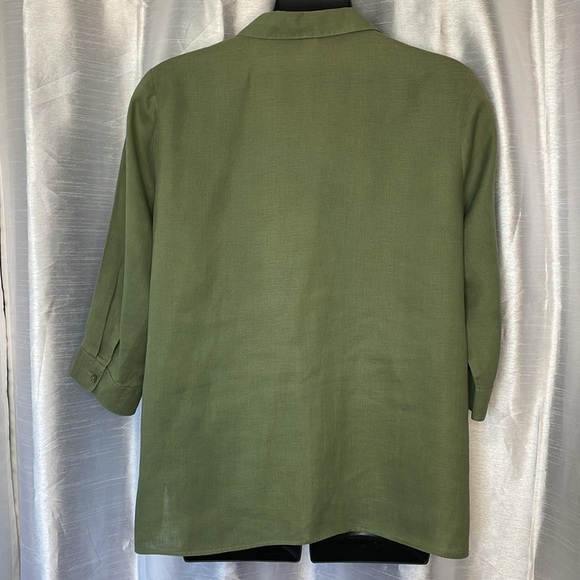 Coldwater Creek Women’s 1X Linen Green 3/4 Sleeve Button Up Shirt - Picture 4 of 9
